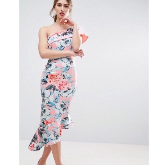 ASOS Dresses & Skirts - ASOS floral one shoulder scuba midi dress